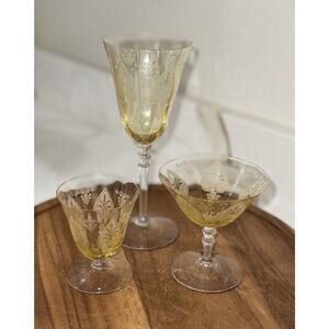 Fostoria TROJAN YELLOW CORDIAL Wine Glasses Goblets Mixed Set Of 3